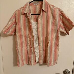 Casual Striped Button Down Shirt in Pink and White